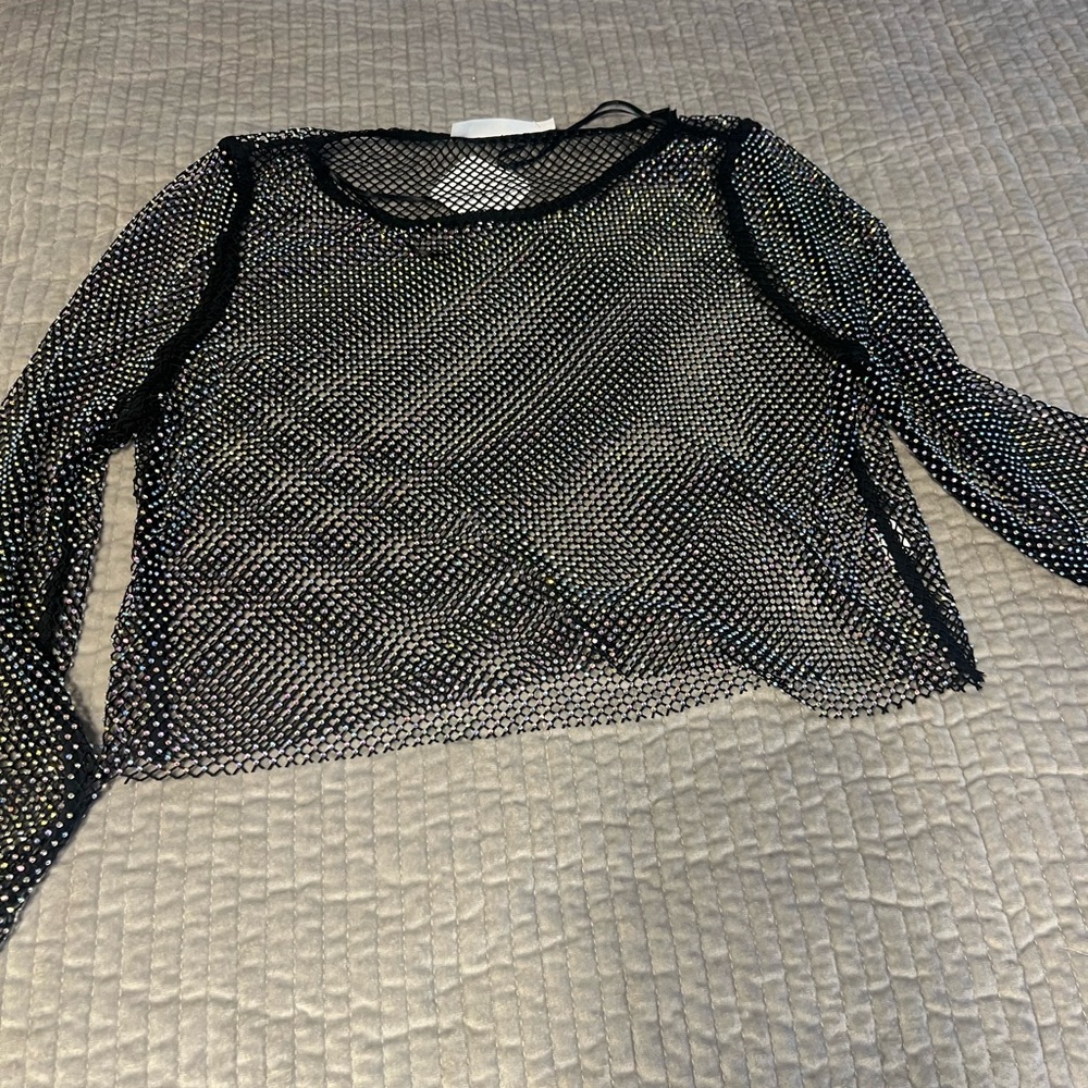 Altar'd State Black and Silver Mesh Blouse - Picture 6 of 7